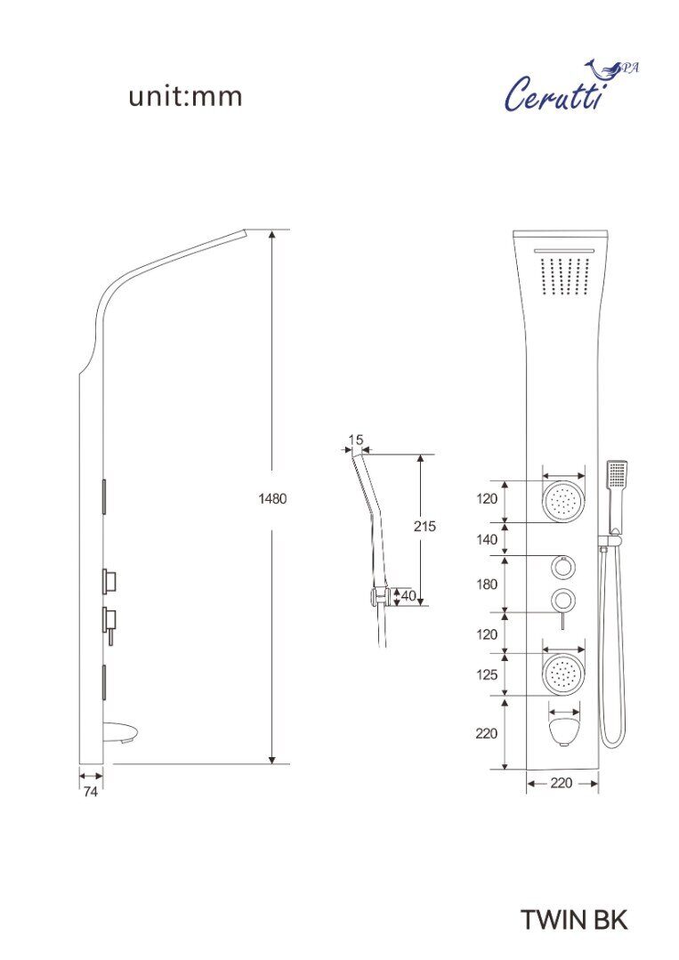 Панель TWIN W душевая Ceruttispa CT9985